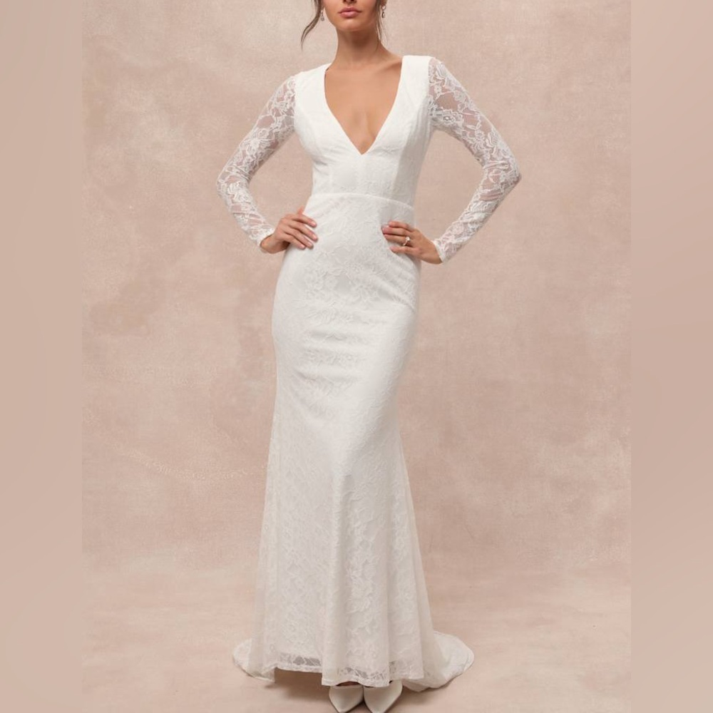 Lulus Emmersyn White Lace Backless Maxi Dress medium FLAWED